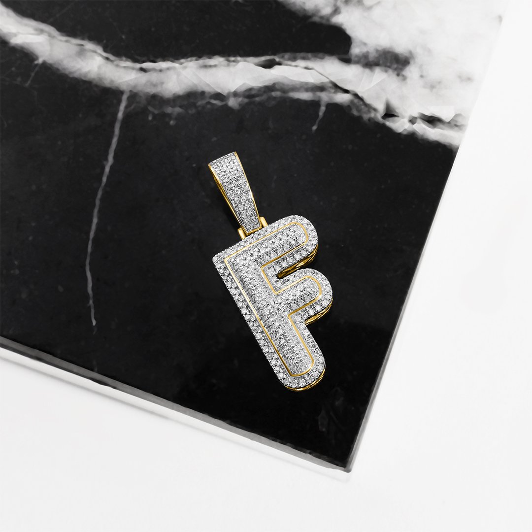 10k Yellow Gold Diamond Letter F Pendant 0.30 Ctw – Avianne Jewelers