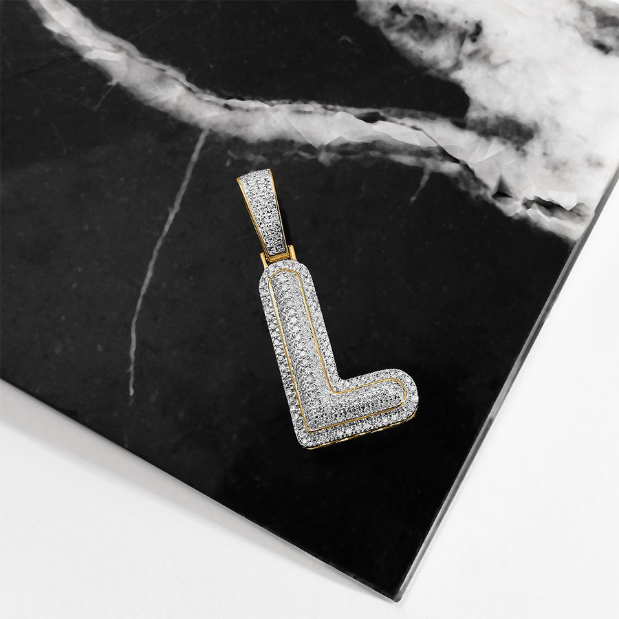 yellow Diamond Letter L Pendant in 10k in Yellow Gold 0.25 ctw