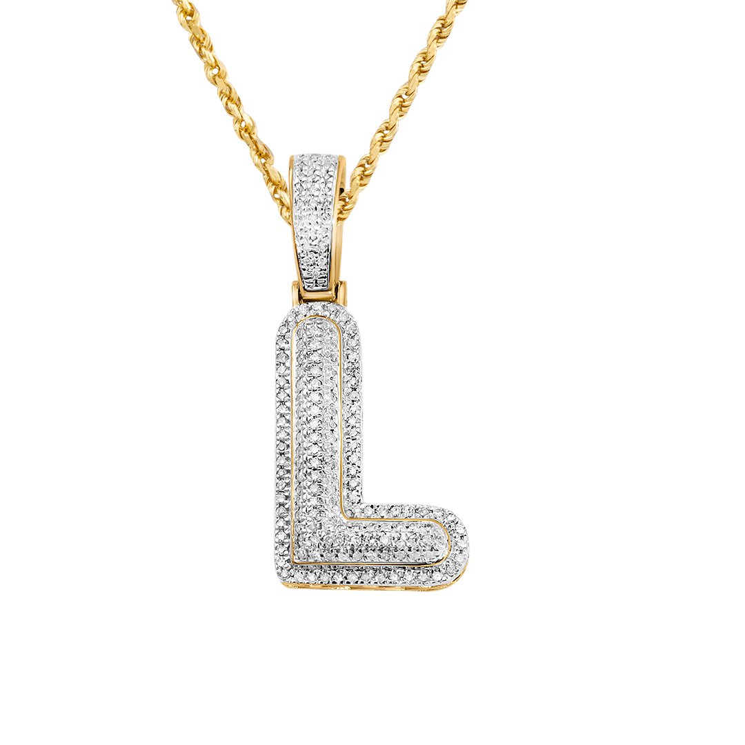 yellow Diamond Letter L Pendant in 10k in Yellow Gold 0.25 ctw