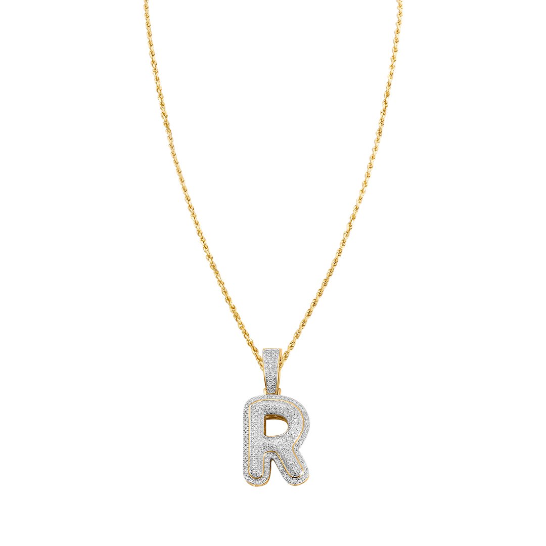 yellow diamond letter R pendant