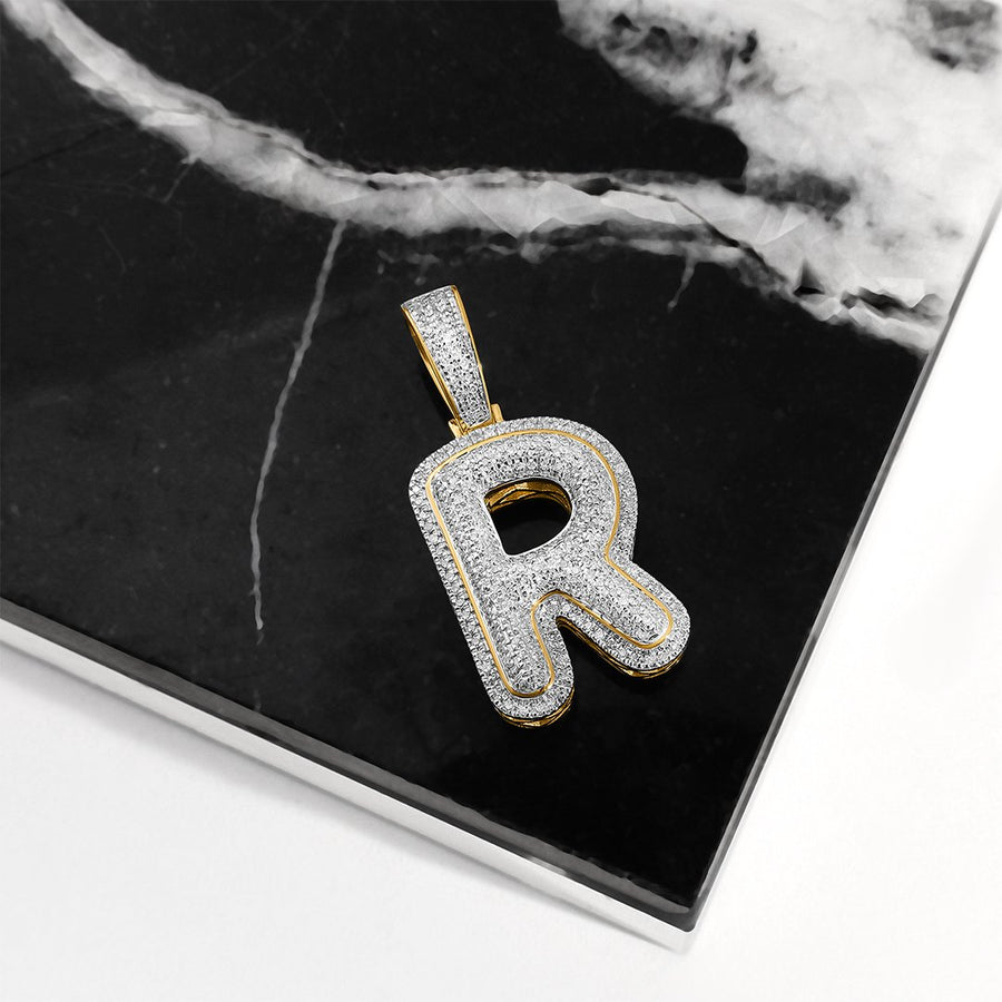 yellow diamond letter R pendant