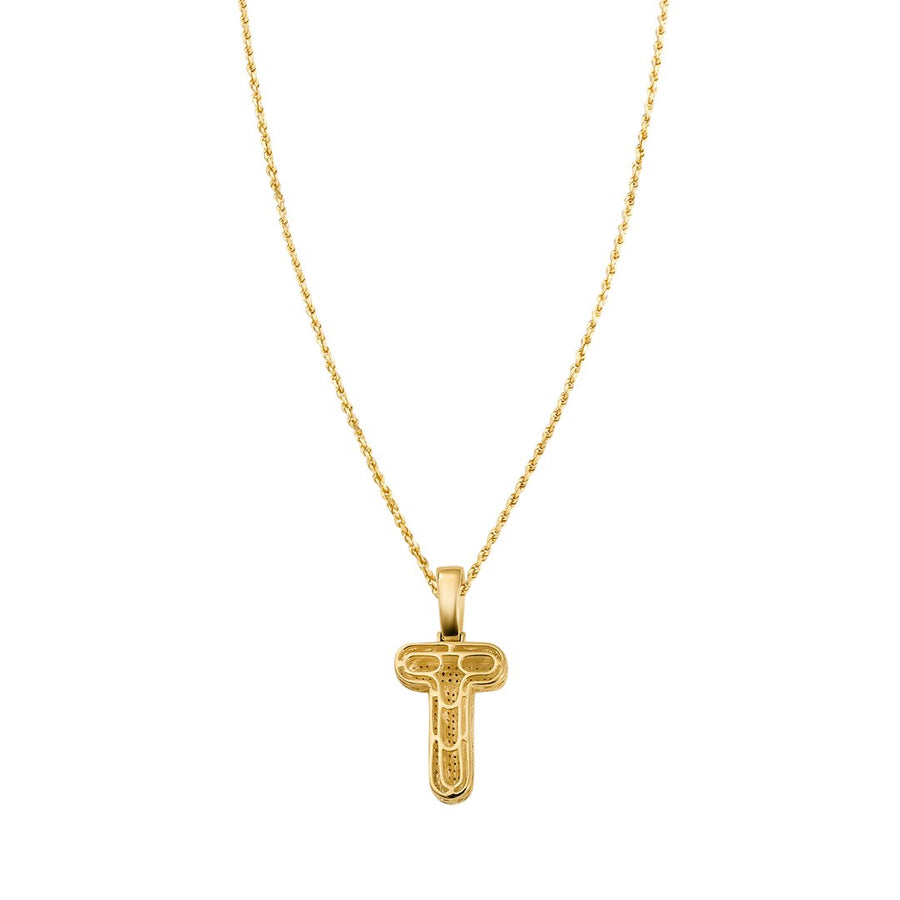 yellow Diamond Letter T Pendant in 10k Yellow Gold 0.24 ctw
