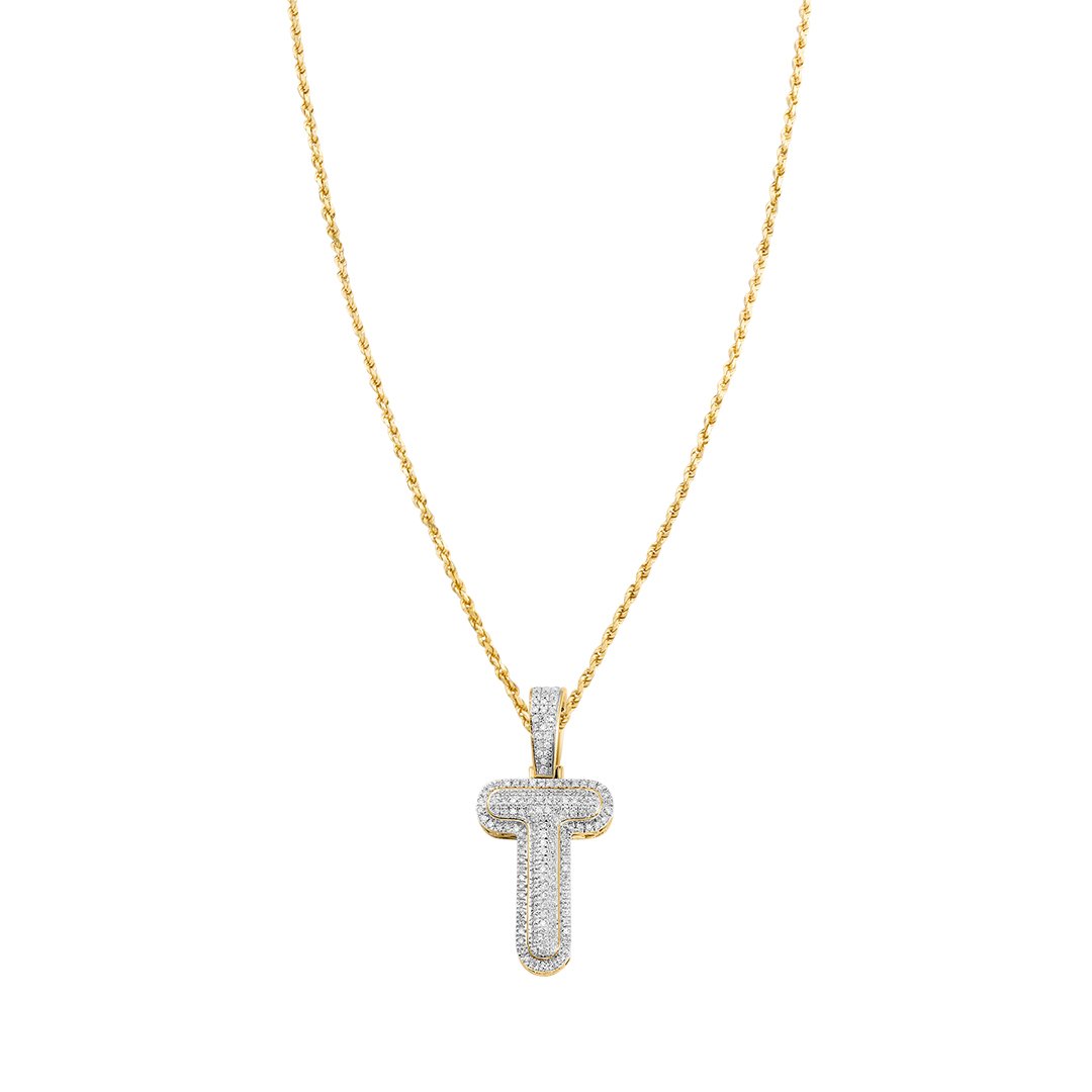 yellow Diamond Letter T Pendant in 10k Yellow Gold 0.24 ctw