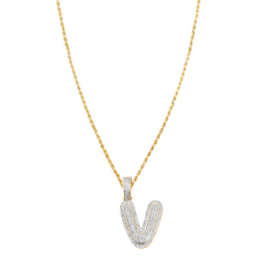 yellow diamond letter v pendant
