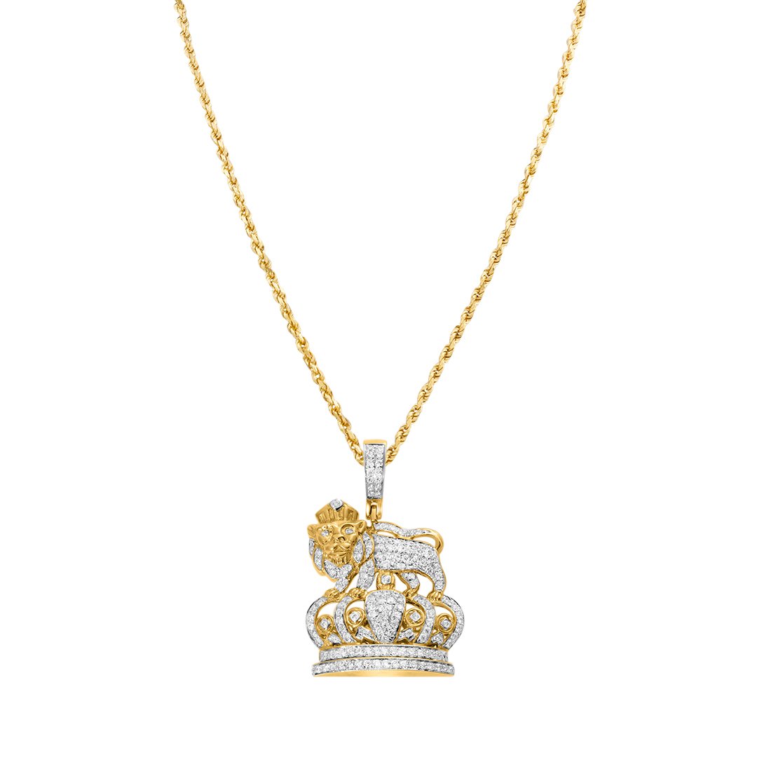 Yellow Diamond Lion Crown Pendant in 14k Yellow Gold 1.09 Ctw