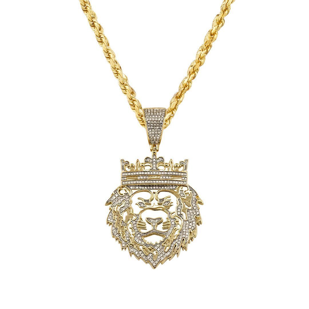 Yellow Diamond Lion Head Pendant 10k Yellow Gold 0.40 Ctw