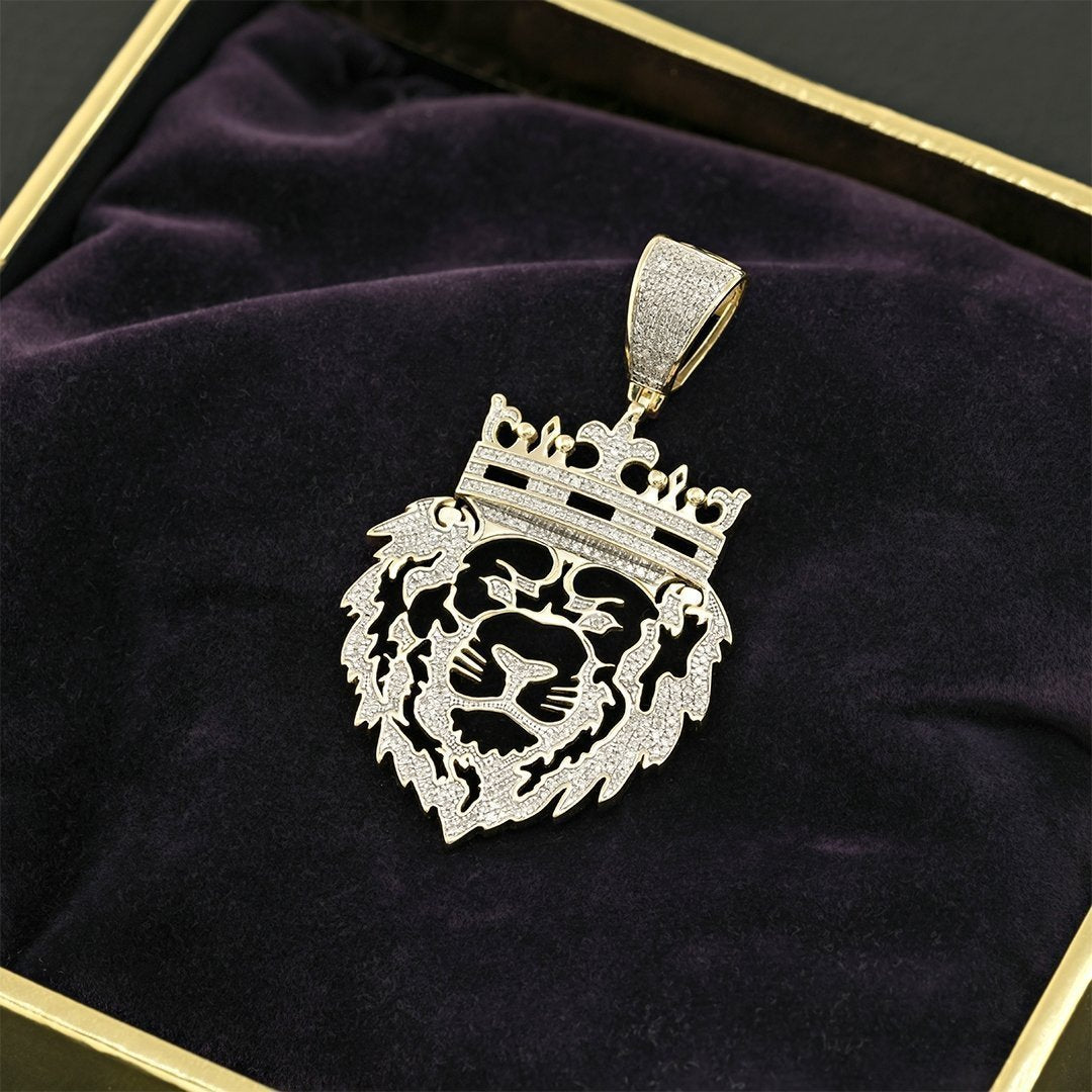 Yellow Diamond Lion Head Pendant 10k Yellow Gold 0.40 Ctw