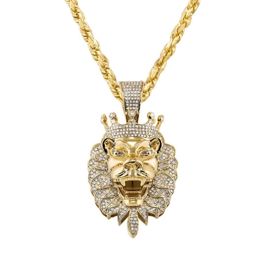 Diamond Lion Head Pendant in 10k Yellow Gold 1.01 Ctw