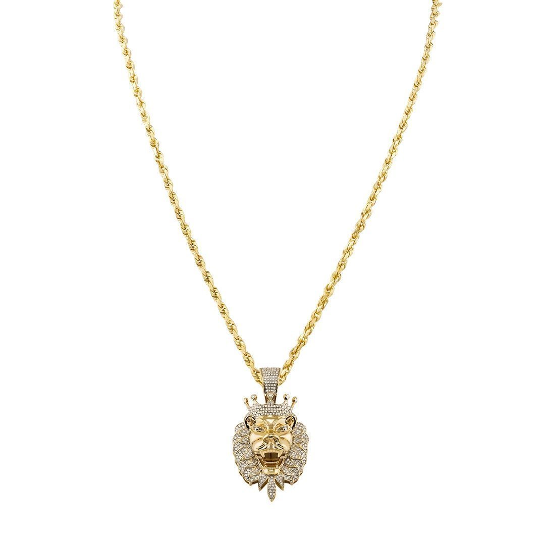 Diamond Lion Head Pendant in 10k Yellow Gold 1.01 Ctw