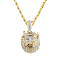 Thumbnail for Yellow Diamond Lion Head with Crown Pendant in 10k Yellow Gold 1 Ctw