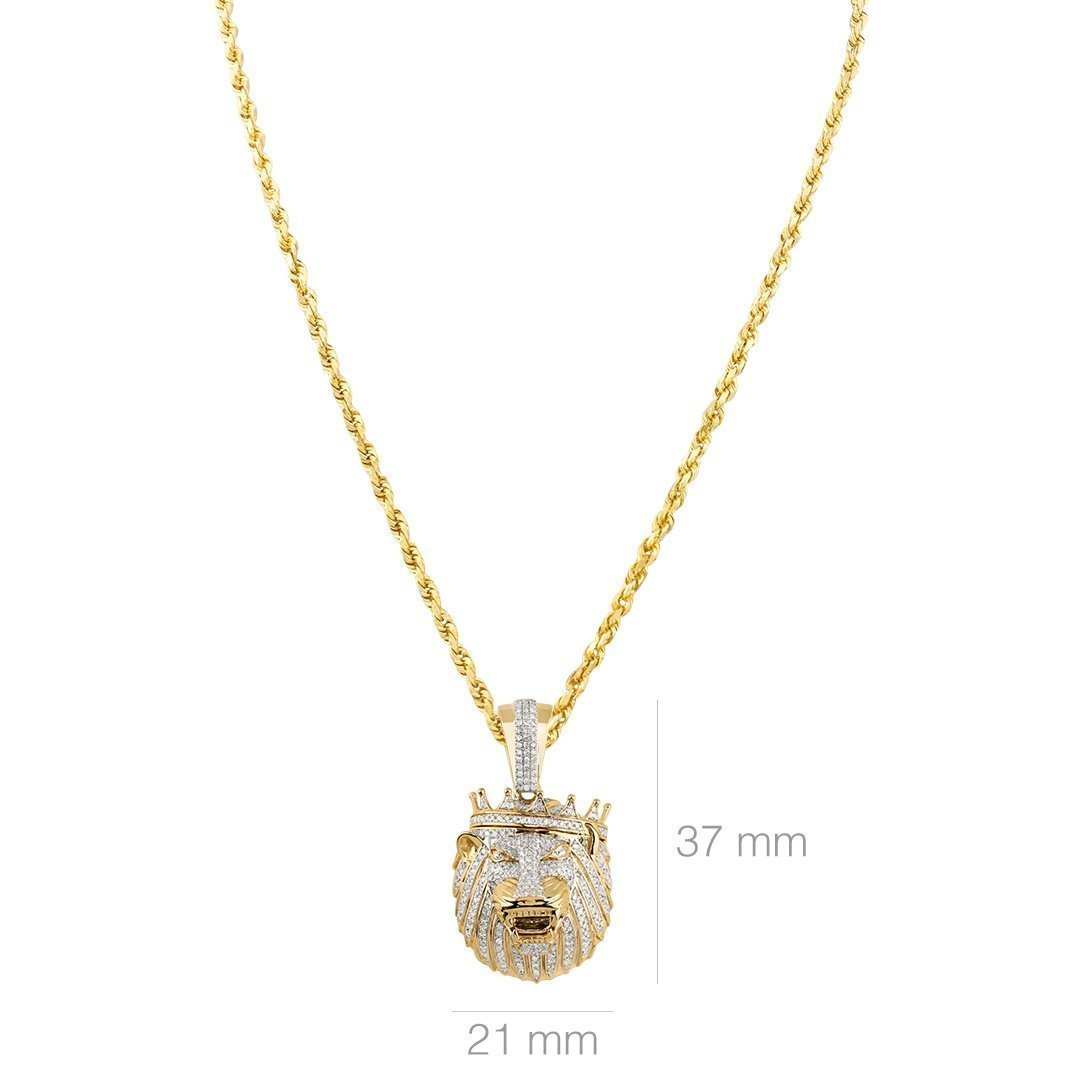 Yellow Diamond Lion Head with Crown Pendant in 10k Yellow Gold 1 Ctw