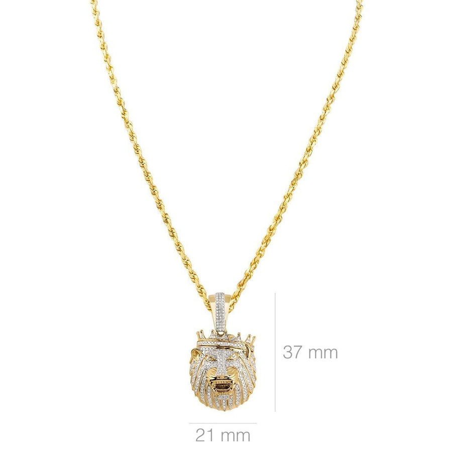 Yellow Diamond Lion Head with Crown Pendant in 10k Yellow Gold 1 Ctw