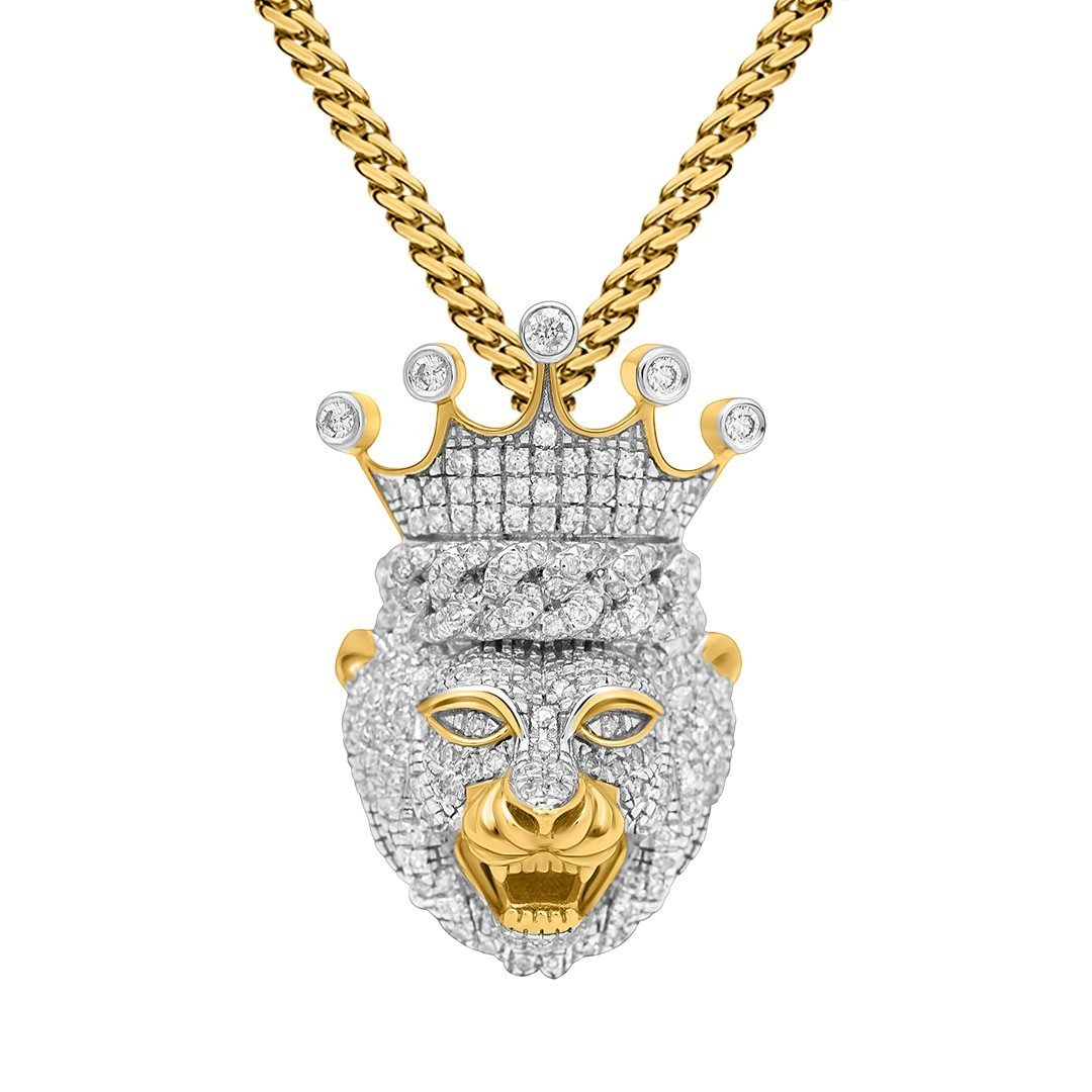 Diamond Lion King Pendant in 10k White Gold