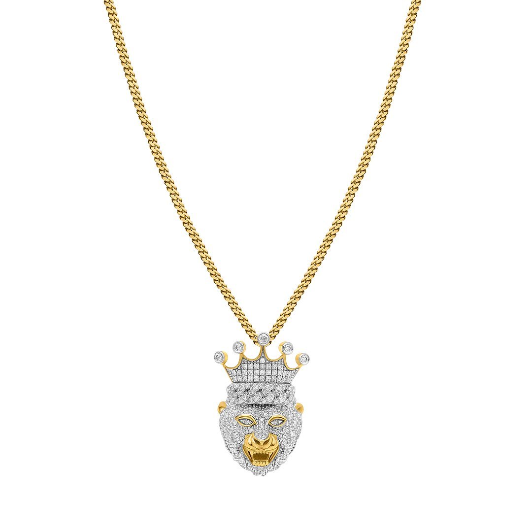Diamond Lion King Pendant in 10k White Gold