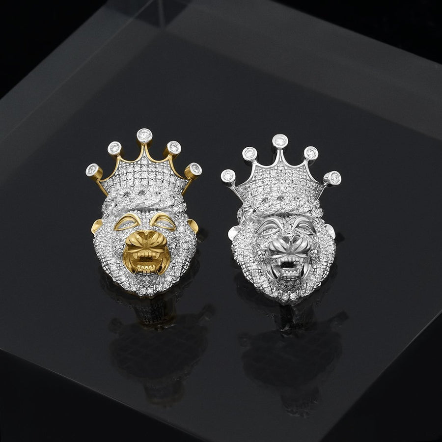 Diamond Lion King Pendant in 10k White Gold