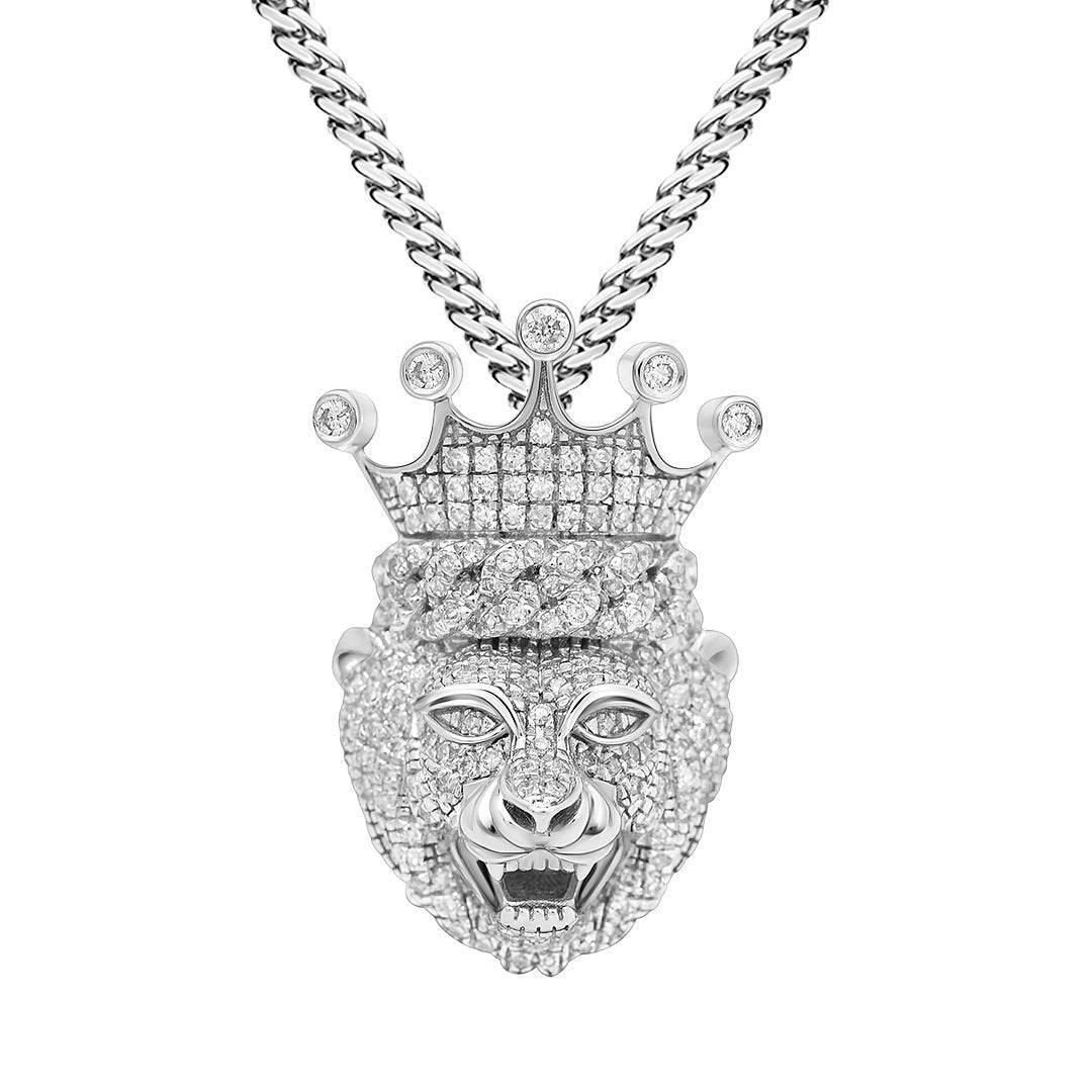 Diamond Lion King Pendant in 10k White Gold