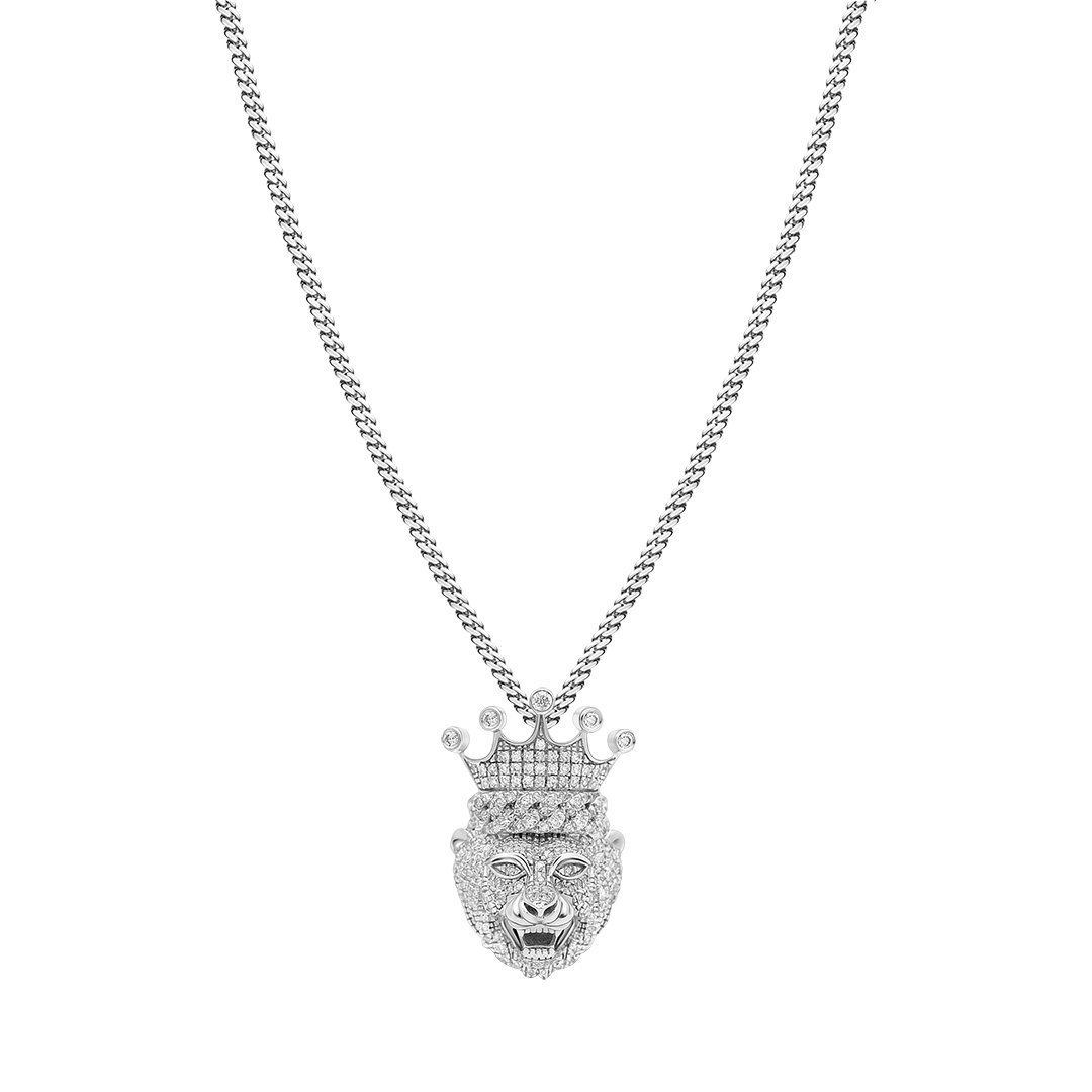 Diamond Lion King Pendant in 10k White Gold