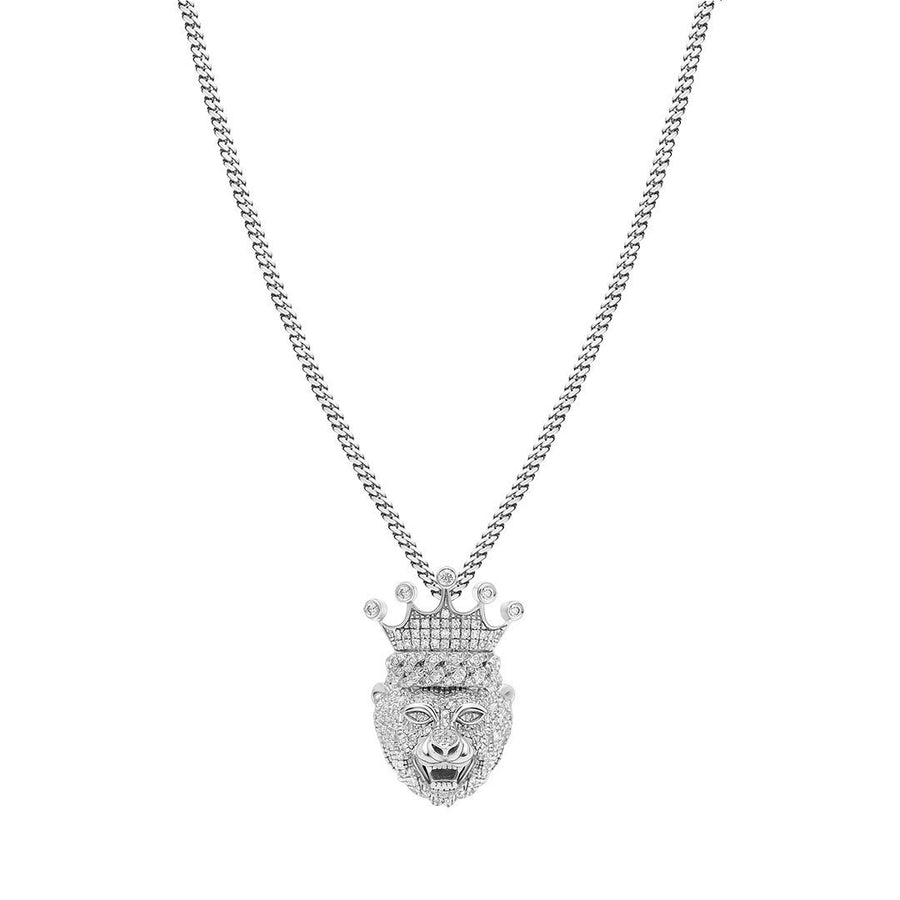 Diamond Lion King Pendant in 10k White Gold