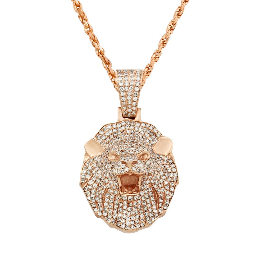 Diamond Lion Pendant 14k Rose Gold 2.68 Ctw