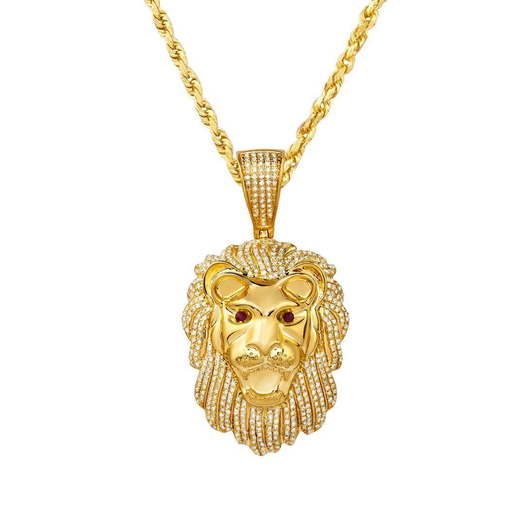 Diamond Lion Pendant in 10k Yellow Gold 3 Ctw