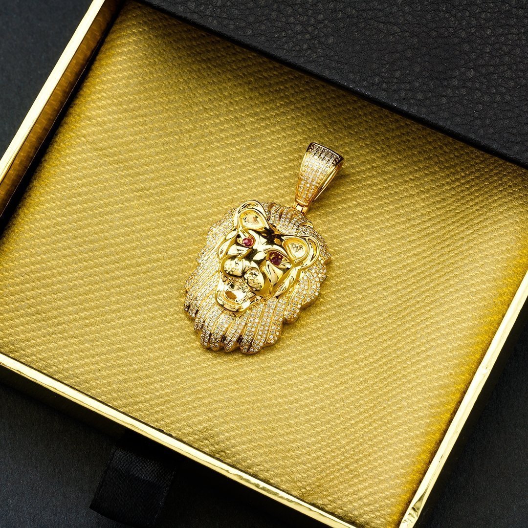 Diamond Lion Pendant in 10k Yellow Gold 3 Ctw