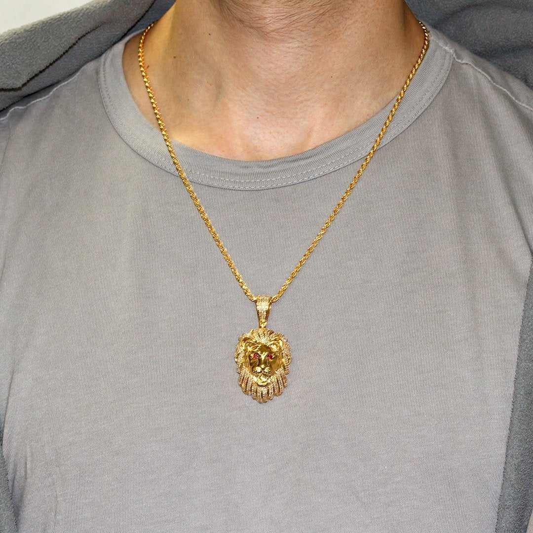 Diamond Lion Pendant in 10k Yellow Gold 3 Ctw