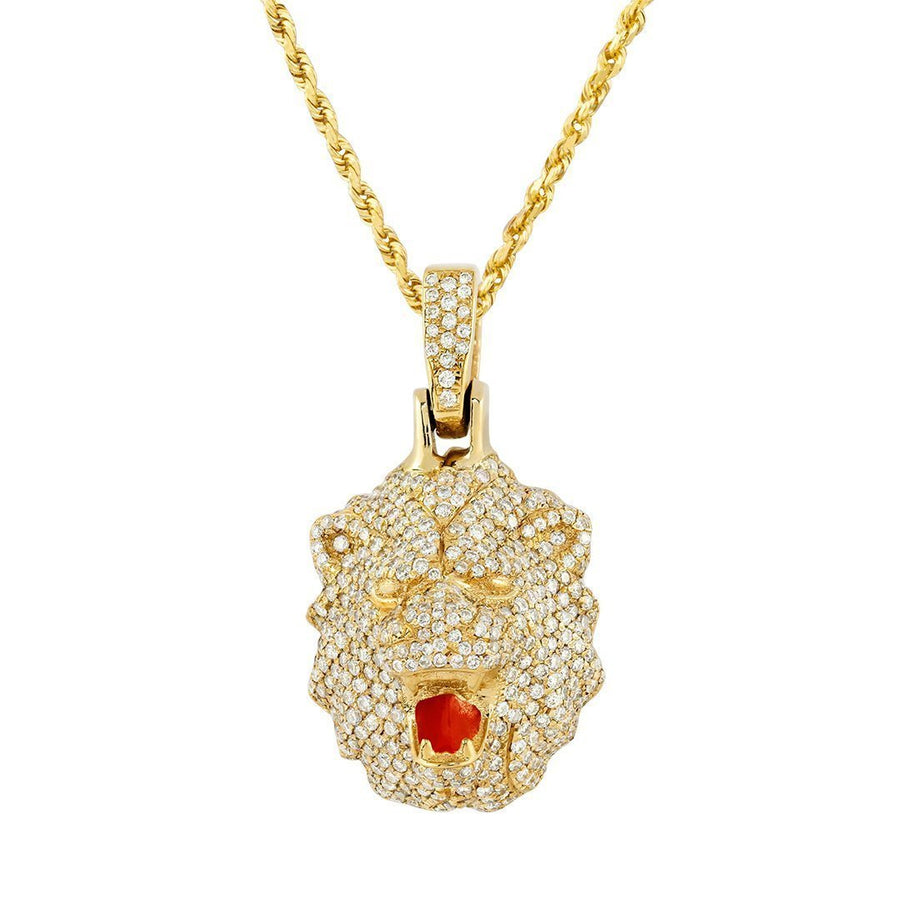 Diamond Lion Pendant in 14k Yellow Gold 1.50 Ctw