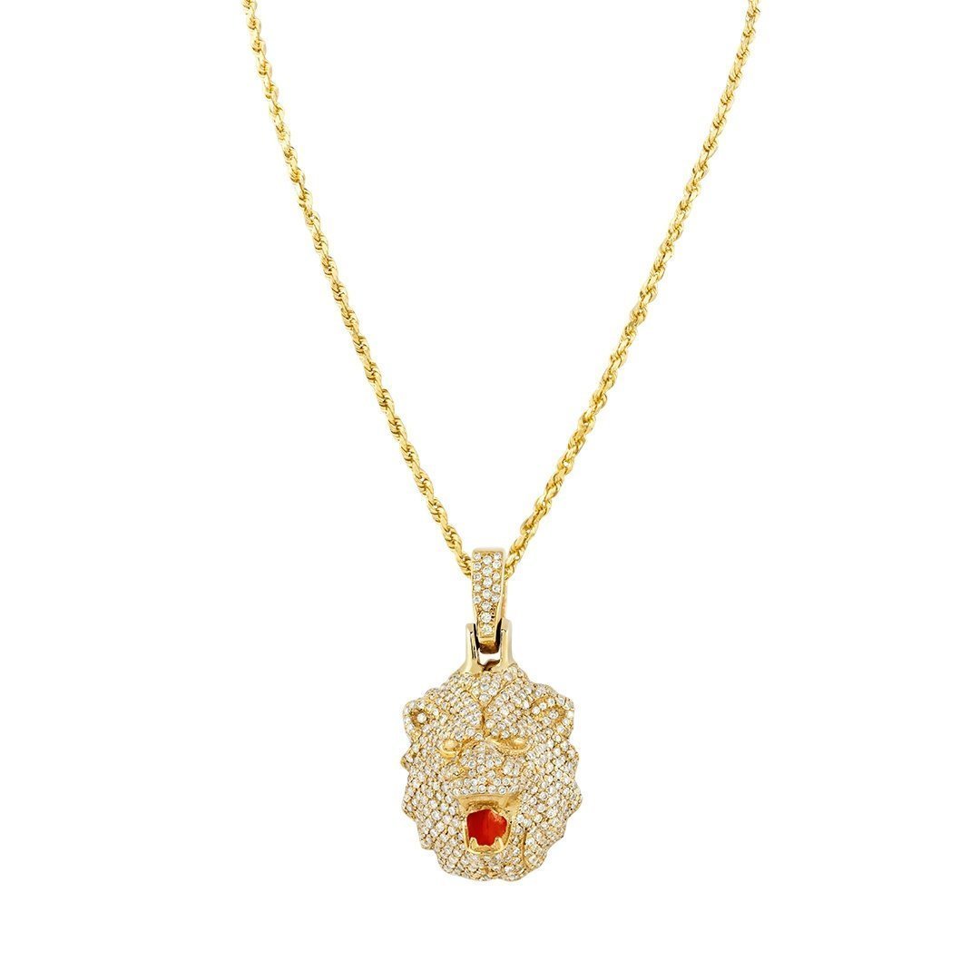 Diamond Lion Pendant in 14k Yellow Gold 1.50 Ctw