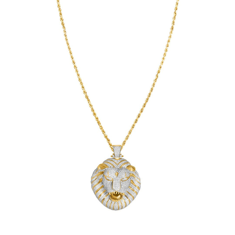 Diamond Lion Pendant in 14k Yellow Gold 15.92 Ctw