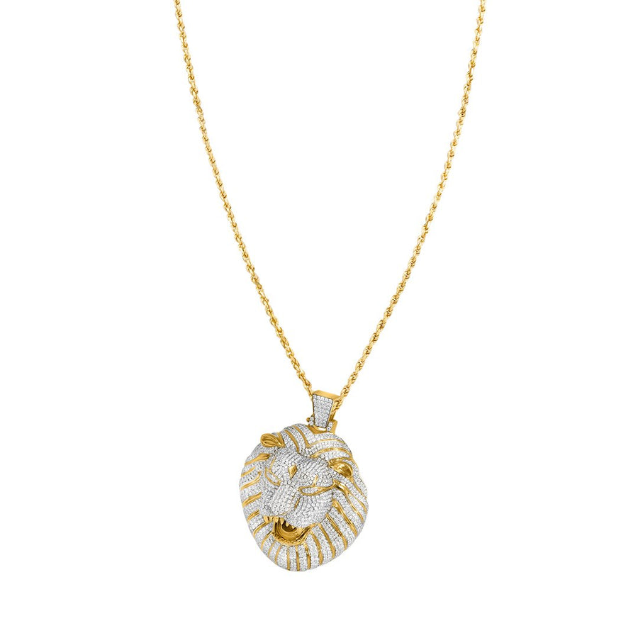 Diamond Lion Pendant in 14k Yellow Gold 15.92 Ctw