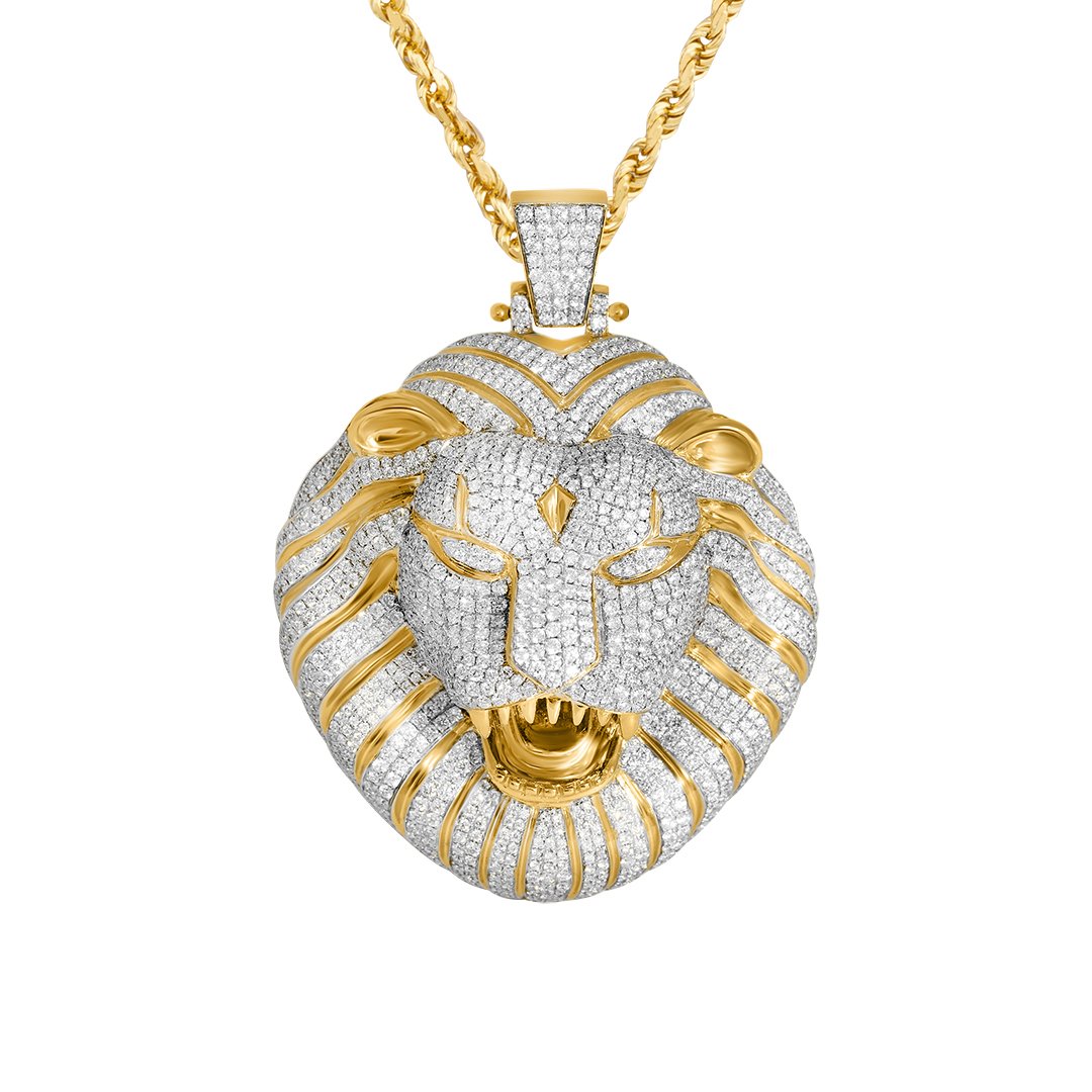 Diamond Lion Pendant in 14k Yellow Gold 15.92 Ctw