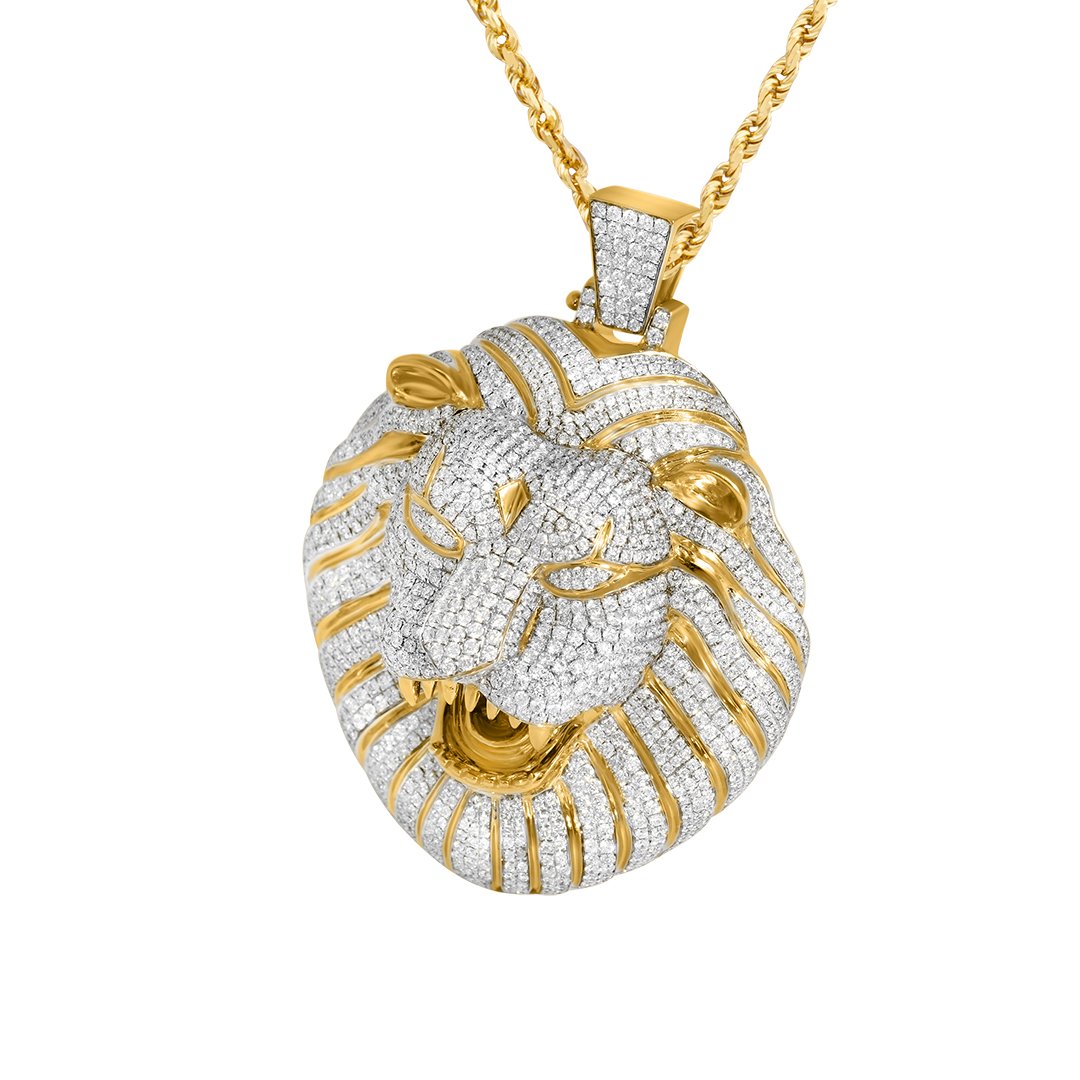 Diamond Lion Pendant in 14k Yellow Gold 15.92 Ctw