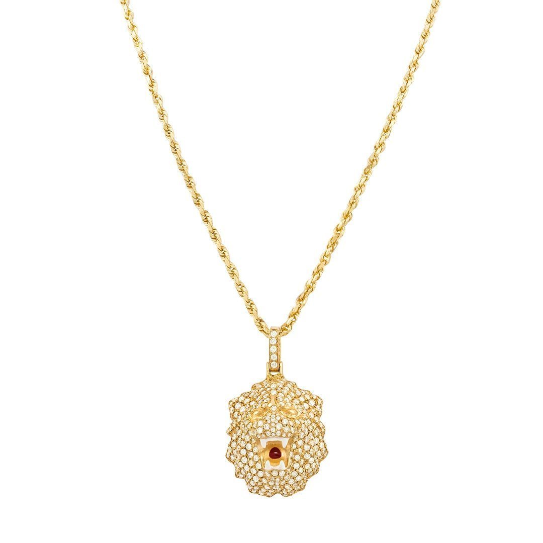 Diamond Lion Pendant in 14k Yellow Gold 3.10 Ctw