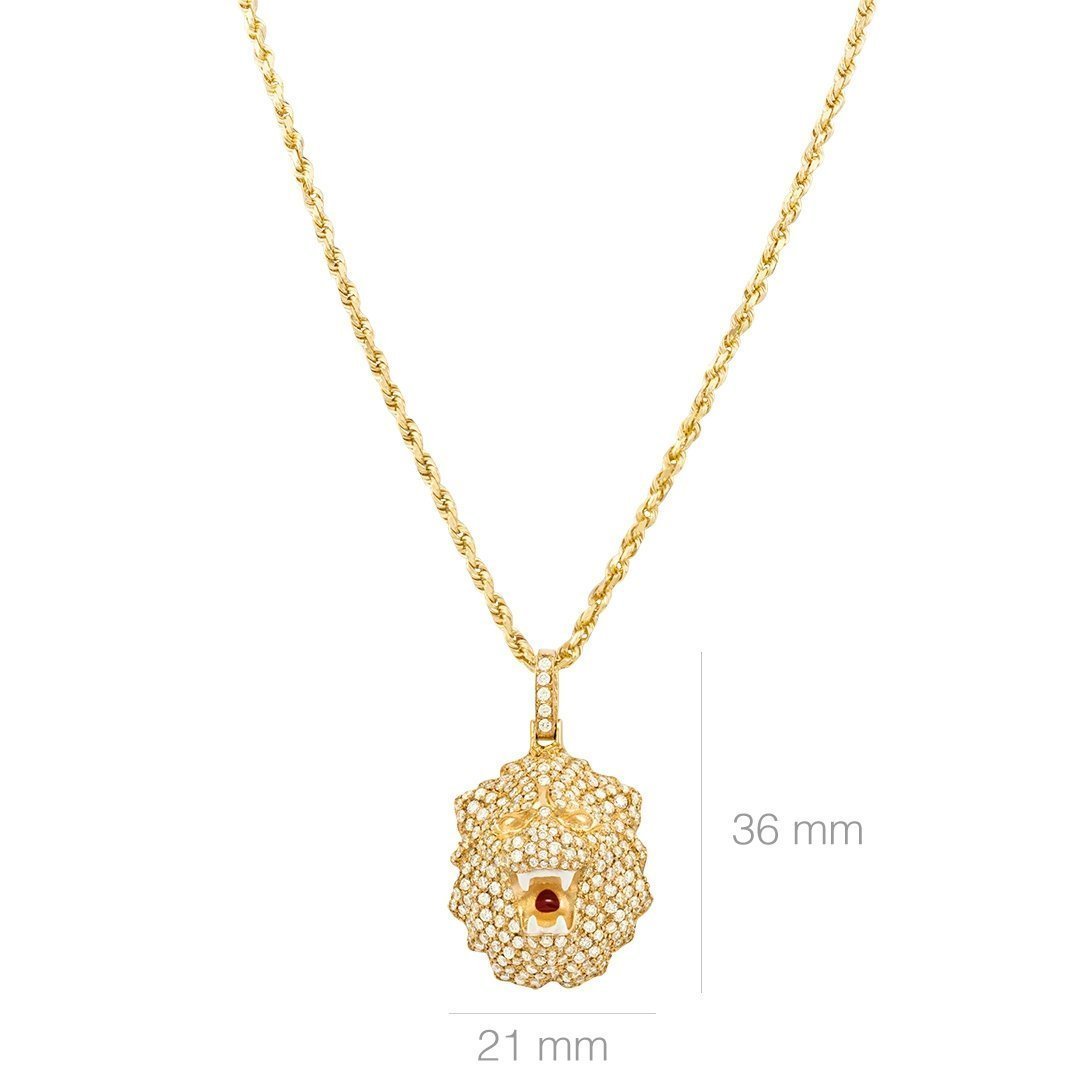 Diamond Lion Pendant in 14k Yellow Gold 3.10 Ctw