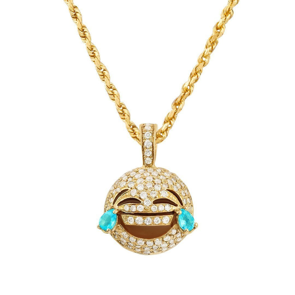 14k Yellow Gold Diamond LOL Laugh Out Loud Emoji Pendant 0.55 Ctw