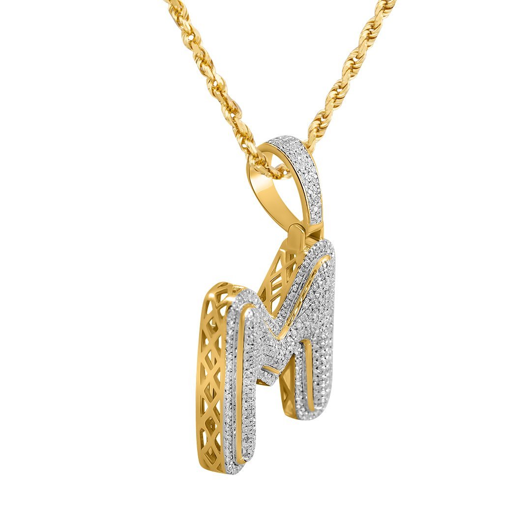 Diamond M Pendant in 10k Yellow Gold .43 Ctw