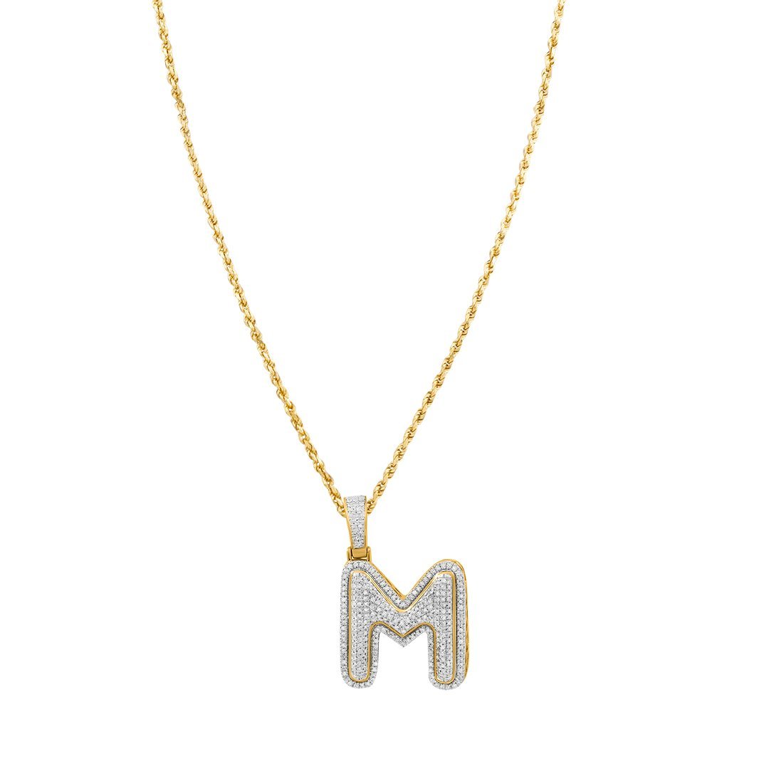 14k Yellow Gold Diamond Initial Letter M Pendant 3.47 Ctw