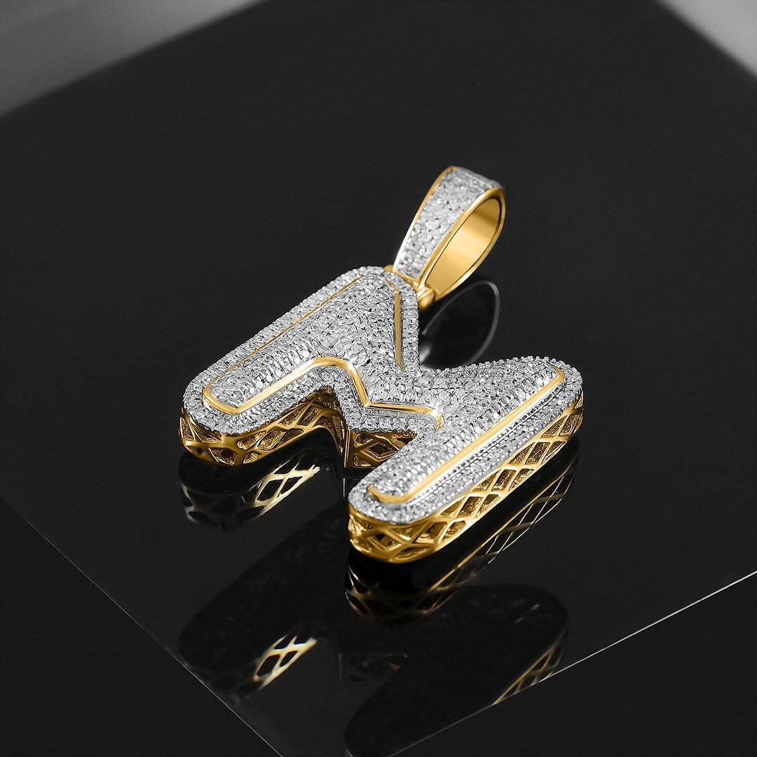 Diamond M Pendant in 10k Yellow Gold .43 Ctw