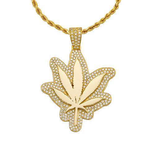 Diamond Marijuana Pendant 14k Yellow Gold 3 Ctw