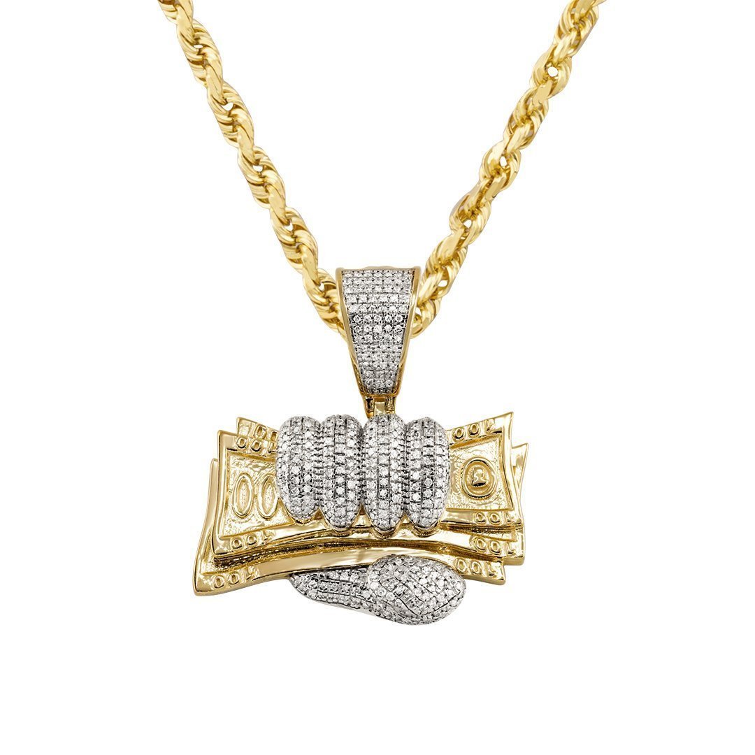 Yellow Diamond Money in Hand Pendant in 10k Yellow Gold 0.56 Ctw