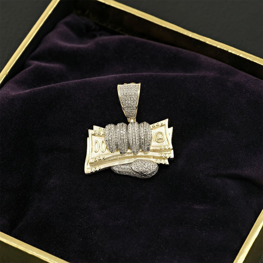 Yellow Diamond Money in Hand Pendant in 10k Yellow Gold 0.56 Ctw