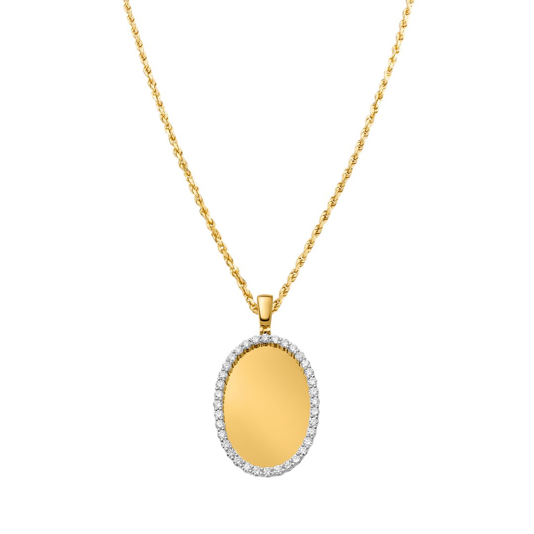 Large Diamond Oval Memory Pendant in 10k Yellow Gold 1.29 Ctw