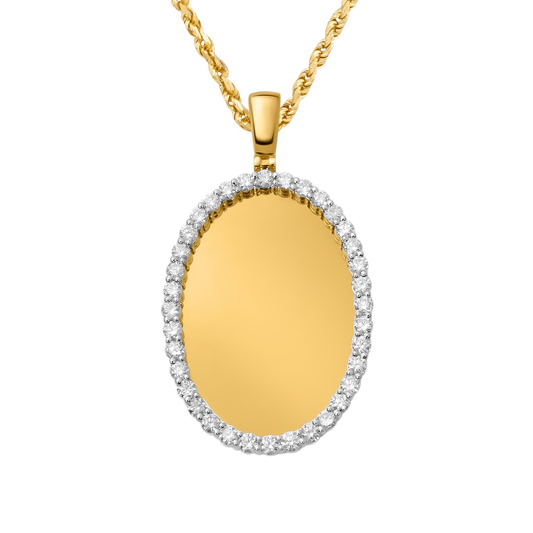 Medium Diamond Oval Memory Pendant in 10k Yellow Gold 3.33 Ctw