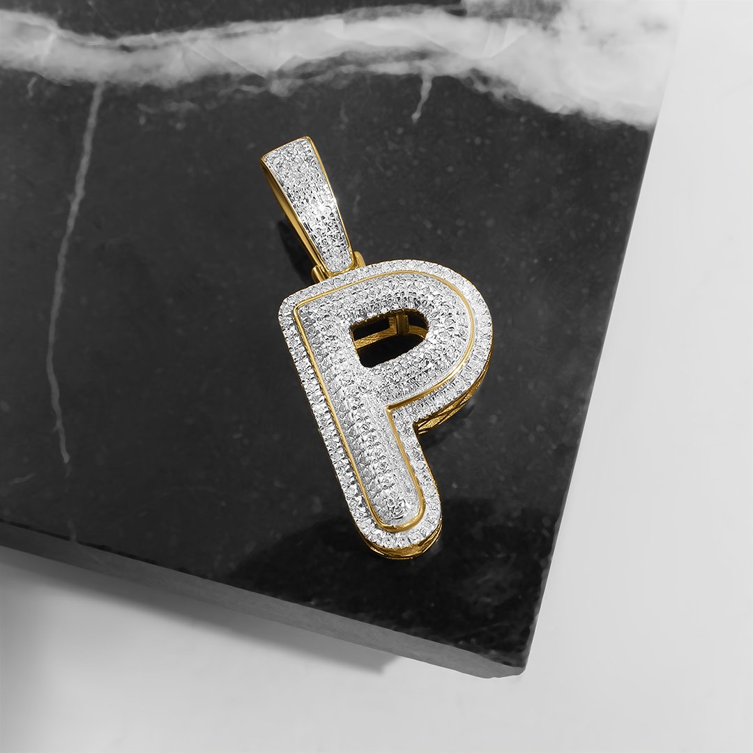 White Diamond P Pendant in 10k Yellow Gold .29 Ctw