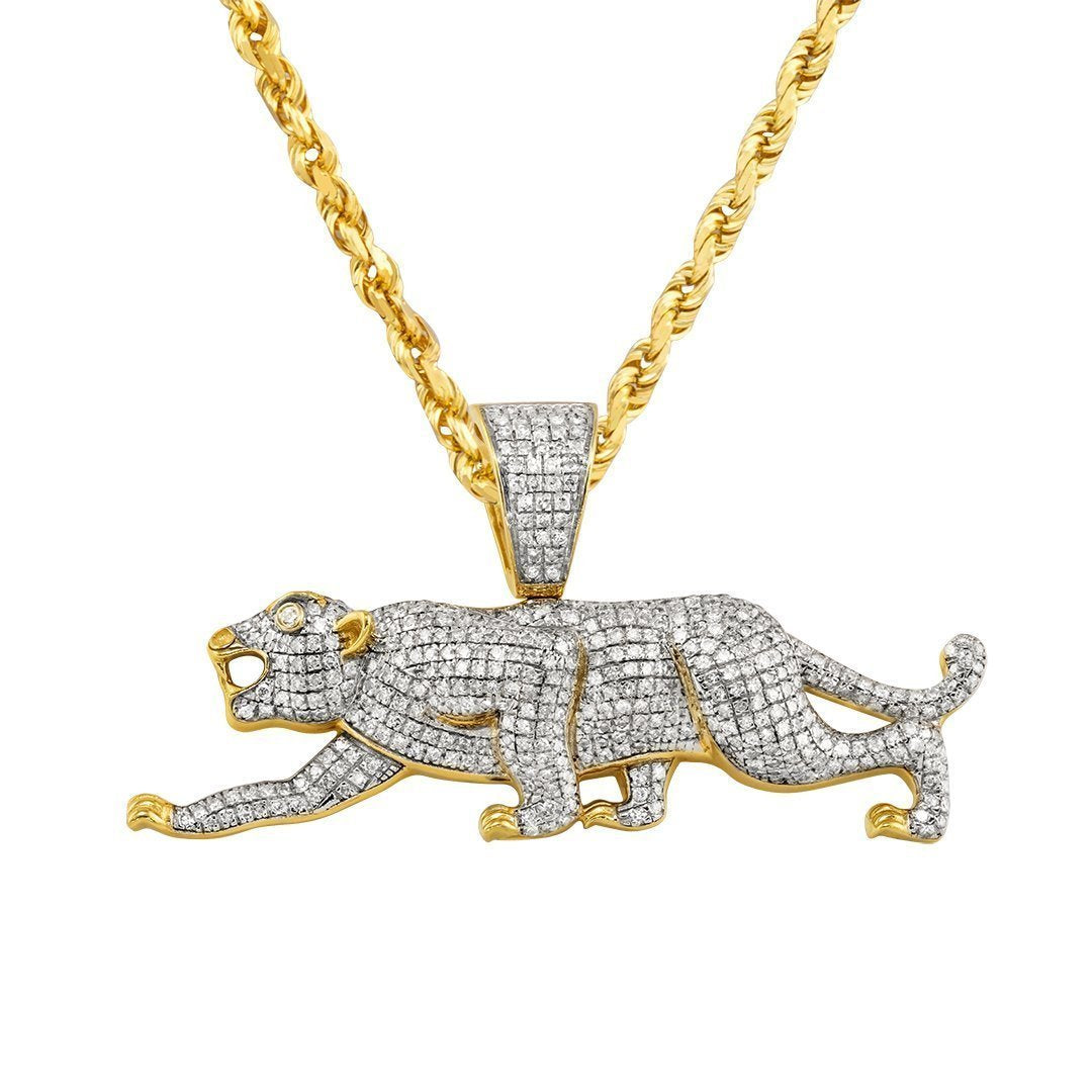 Yellow Diamond Panther Pendant 10k Yellow Gold 0.97 Ctw