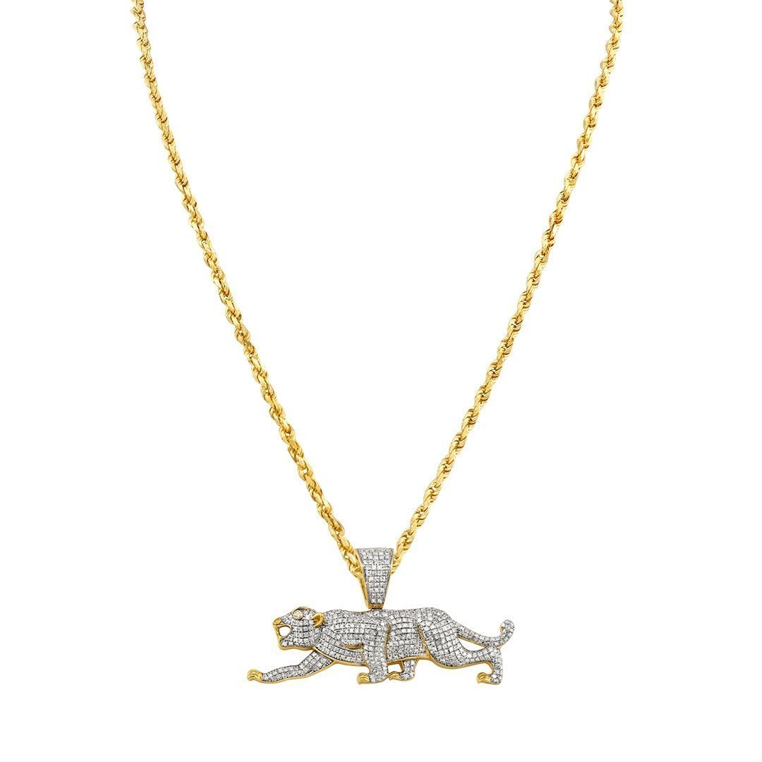 Yellow Diamond Panther Pendant 10k Yellow Gold 0.97 Ctw