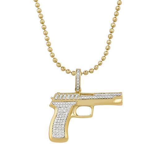 10k Yellow Gold Diamond Pistol Pendant Ctw - Main Image