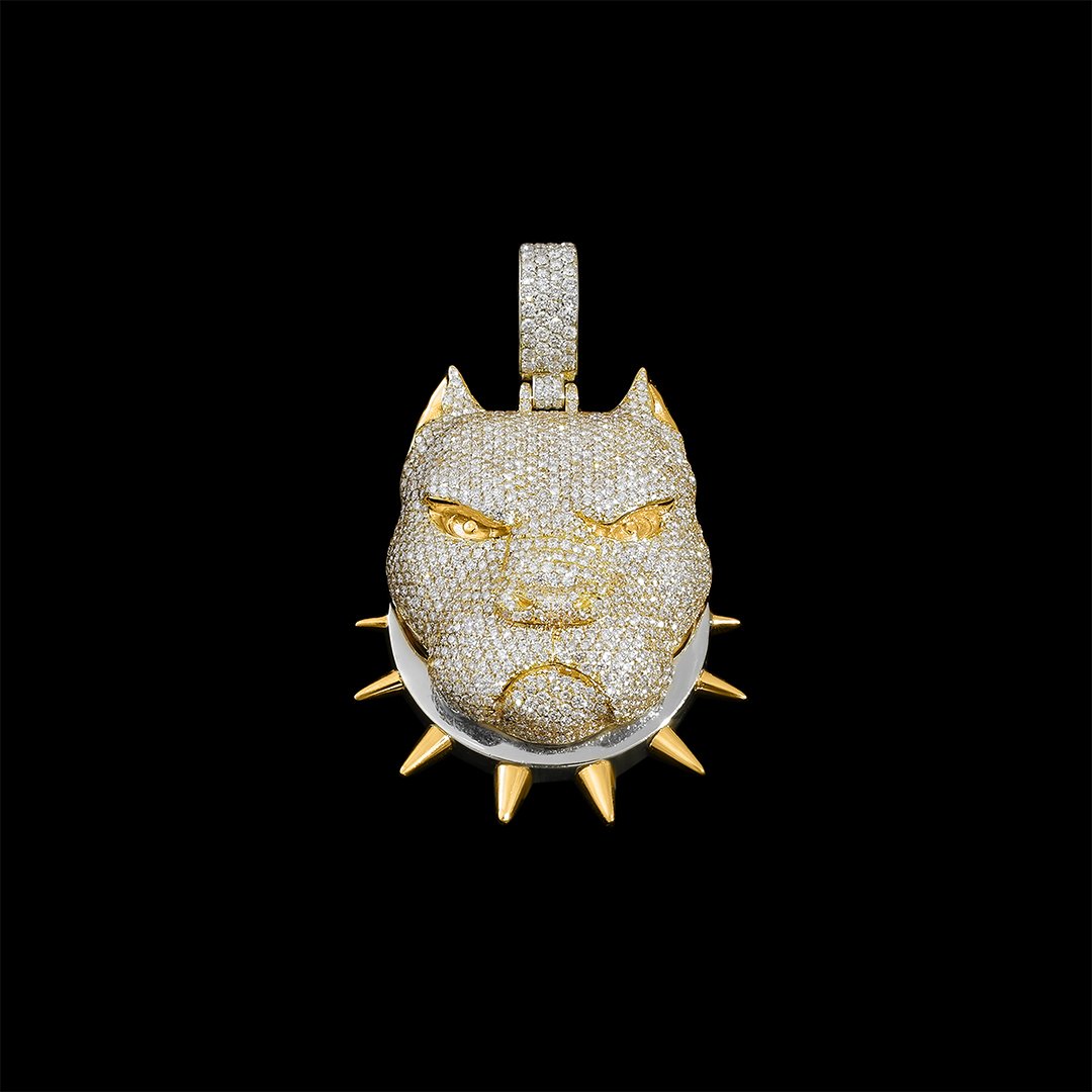 14k Yellow Gold Diamond Pitbull Pendant 10.13 Ctw Avianne Jewelers