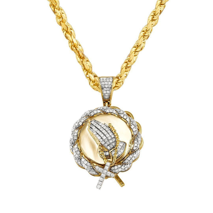 10k Yellow Gold Diamond Praying Hands Pendant 0.24 Ctw