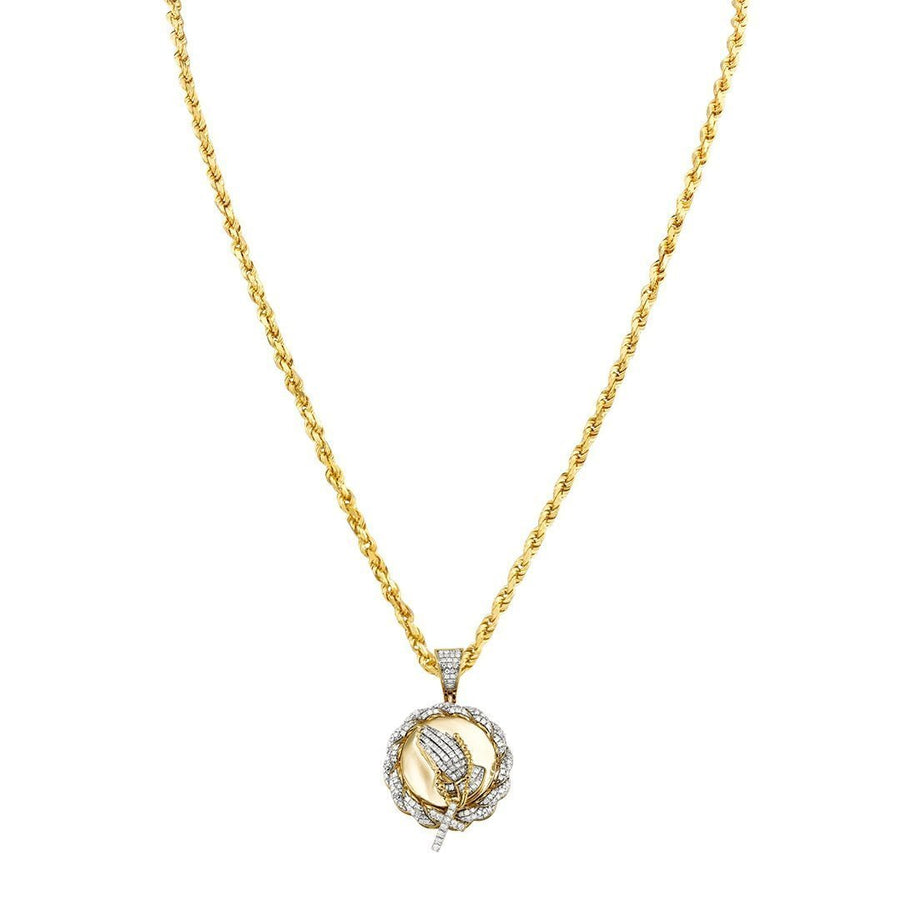 Yellow Diamond Praying Hands Pendant in 10k Yellow Gold 0.24 Ctw